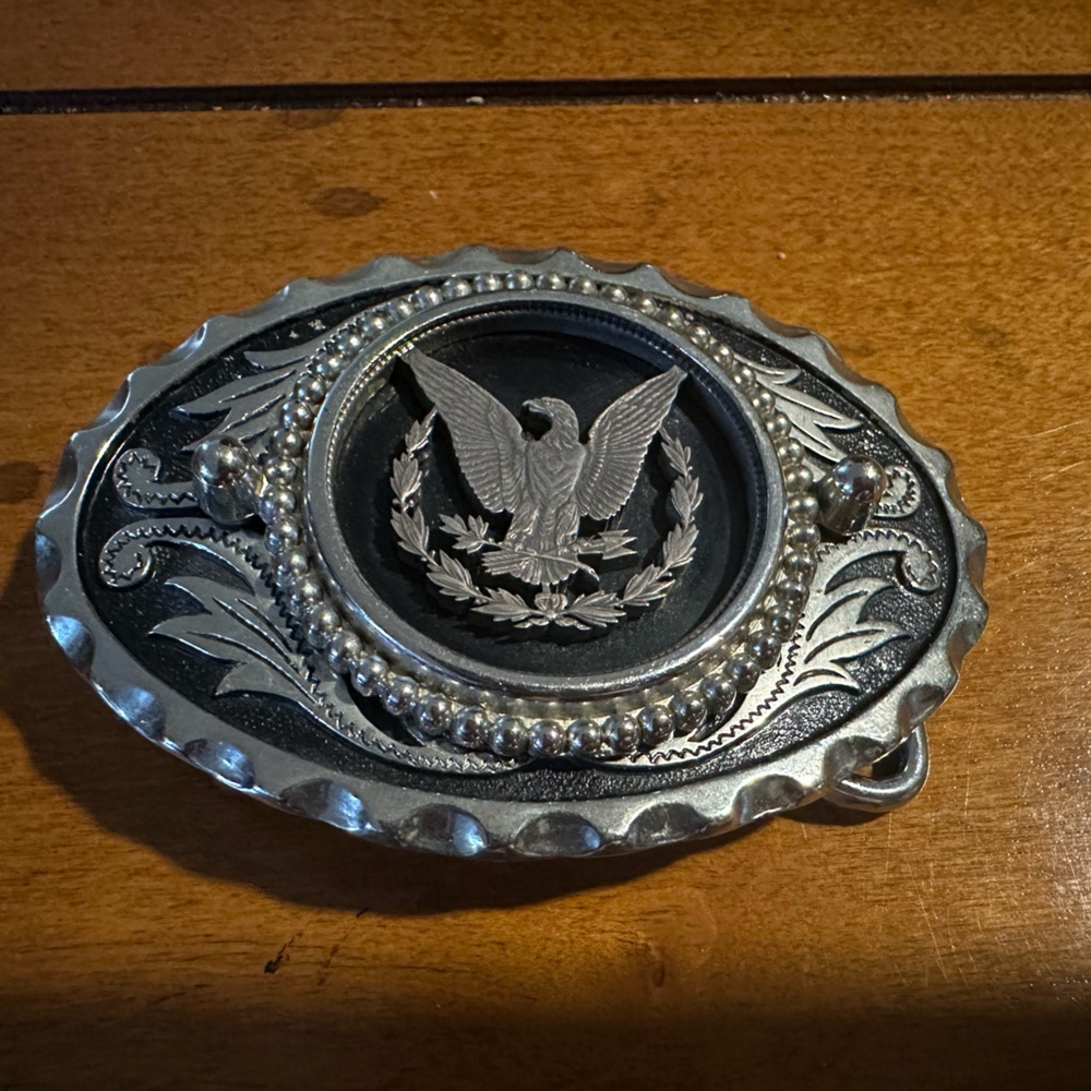 Vintage patriotic seal belt buckle silver
